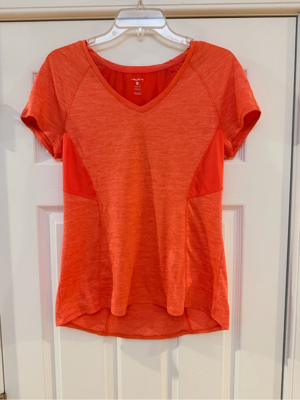 Ladies Size Medium "Layera" Danskin Bright Orange V-Neck Short Sleeve Active Tee